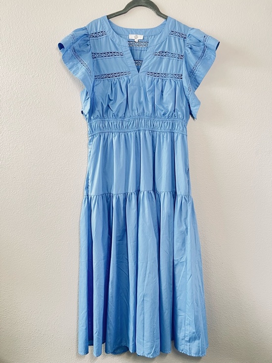 entro Dresses & Skirts - Entro Light Blue Maxi Dress with Crochet Details and Flutter Sleeves